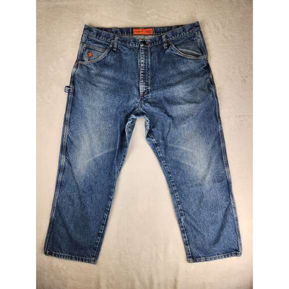Wrangler FR Riggs Workwear Jeans Mens W38"x27" Blue HRC2 2112 - Picture 1 of 16